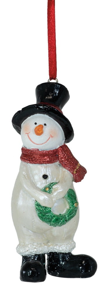 SPARKLES WREATH SNOWMAN ORNAME  RED SCARF & TOP HAT