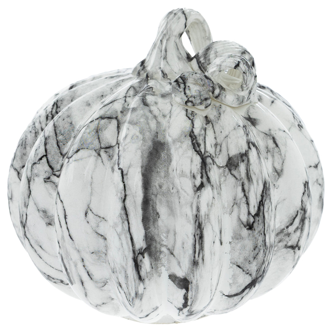 Black &amp; White Marble LED Pumpkin Small
