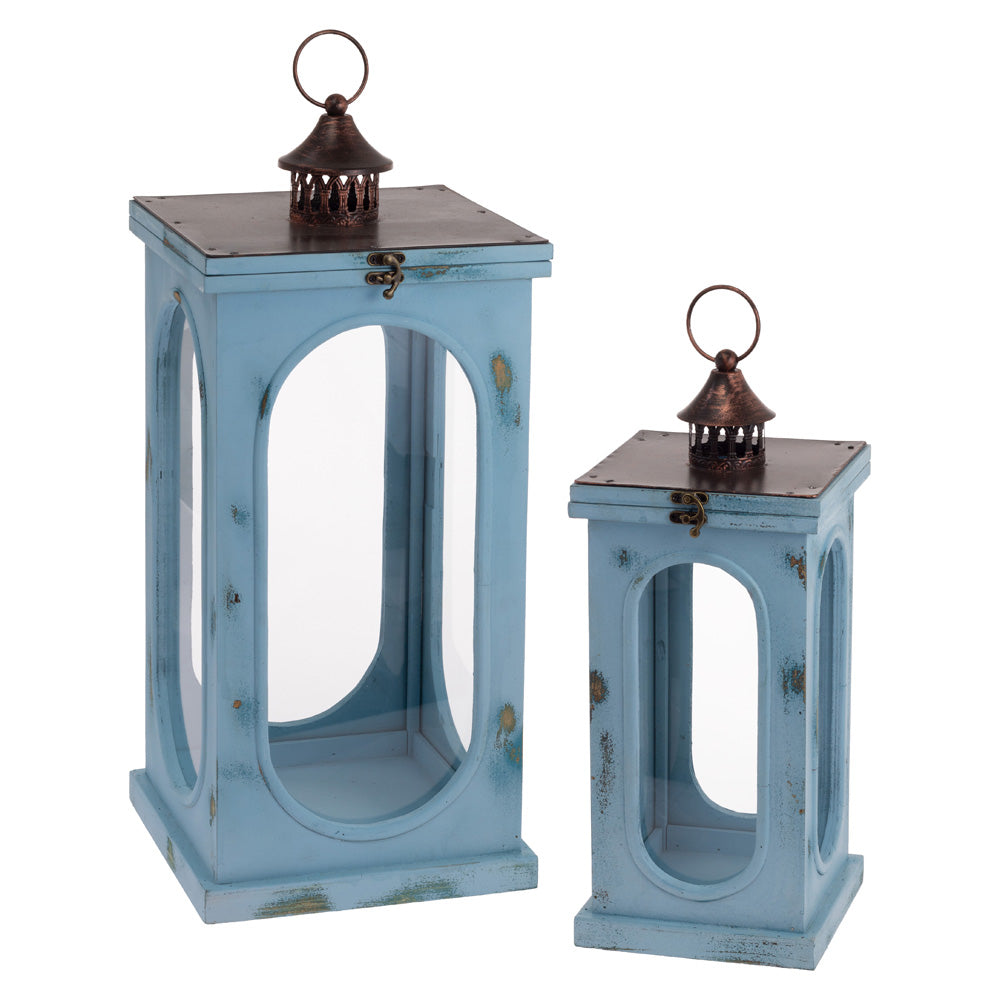 Distressed Parker Dusty Blue Lanterns (Set of 2)