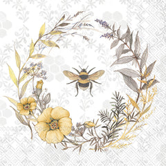 Bee Wildflower Wreath Cocktail Napkin