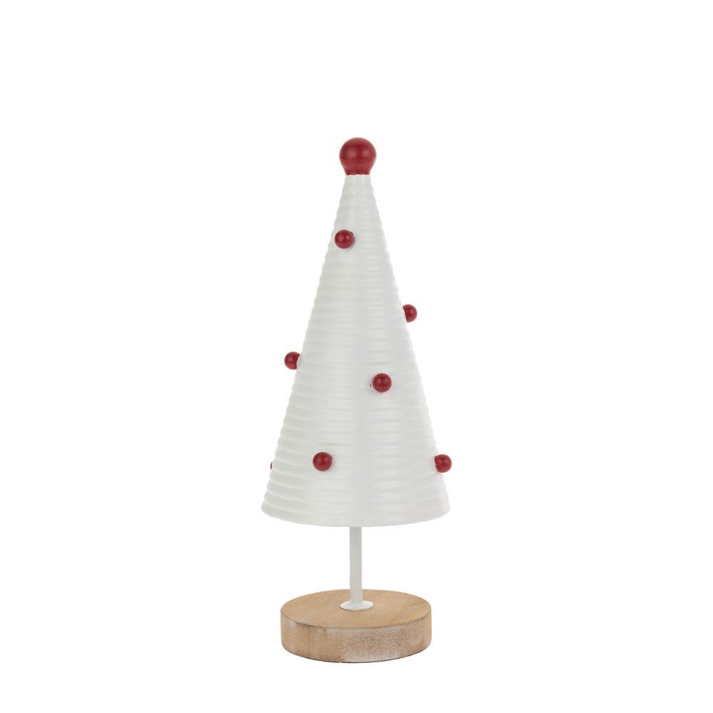 SMALL WHITE METAL TREE  WITH RED DOTS