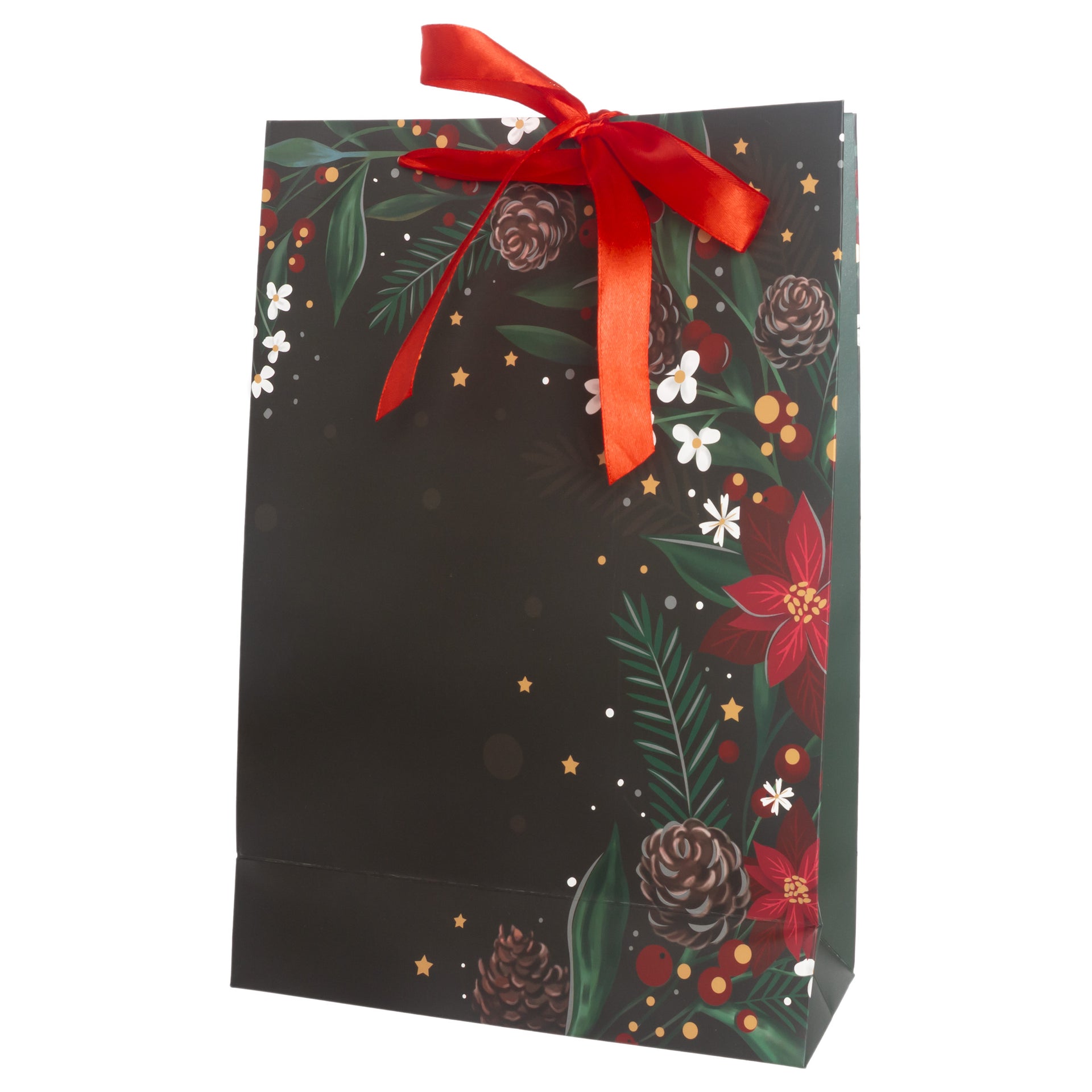 Black Christmas Floral Large Bag