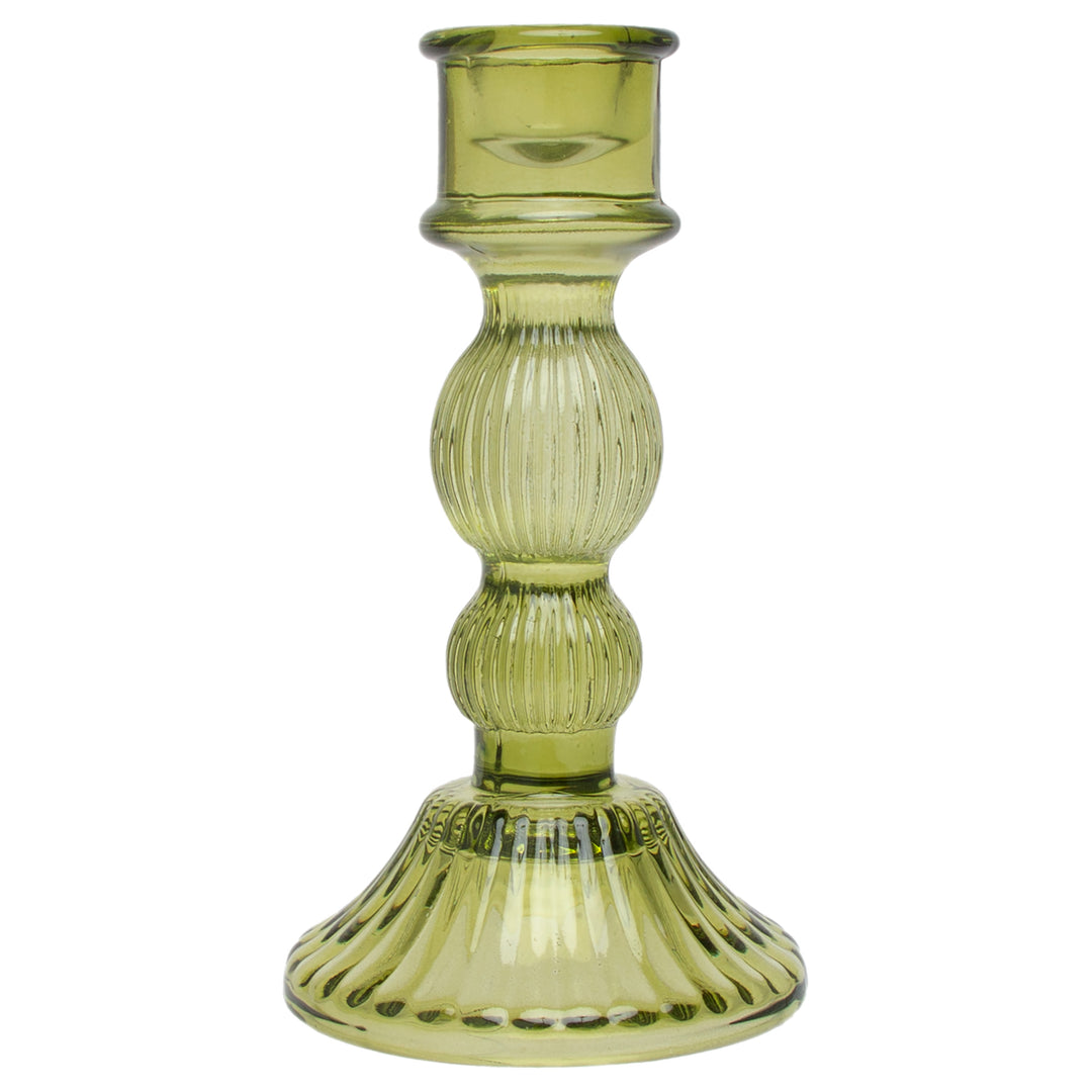 Olive Glass Candle Sticks (Set of 2)