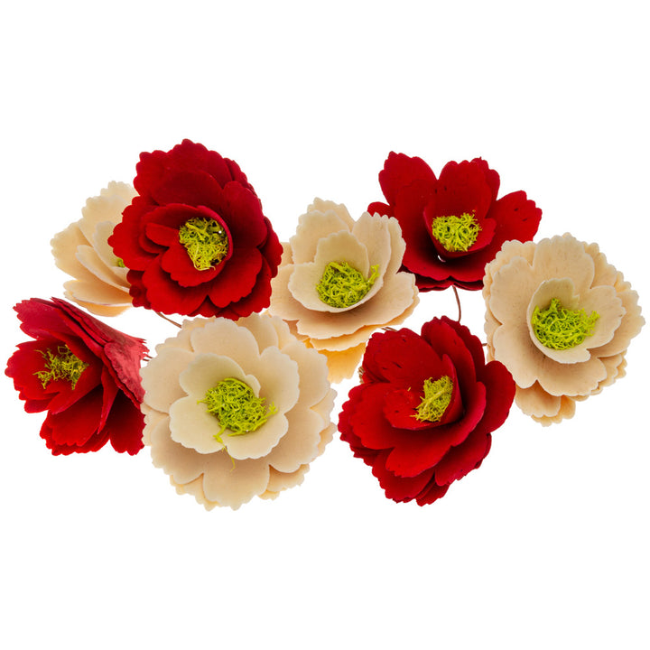 Red and Natural Wood Curl Flowers (Set of 8)