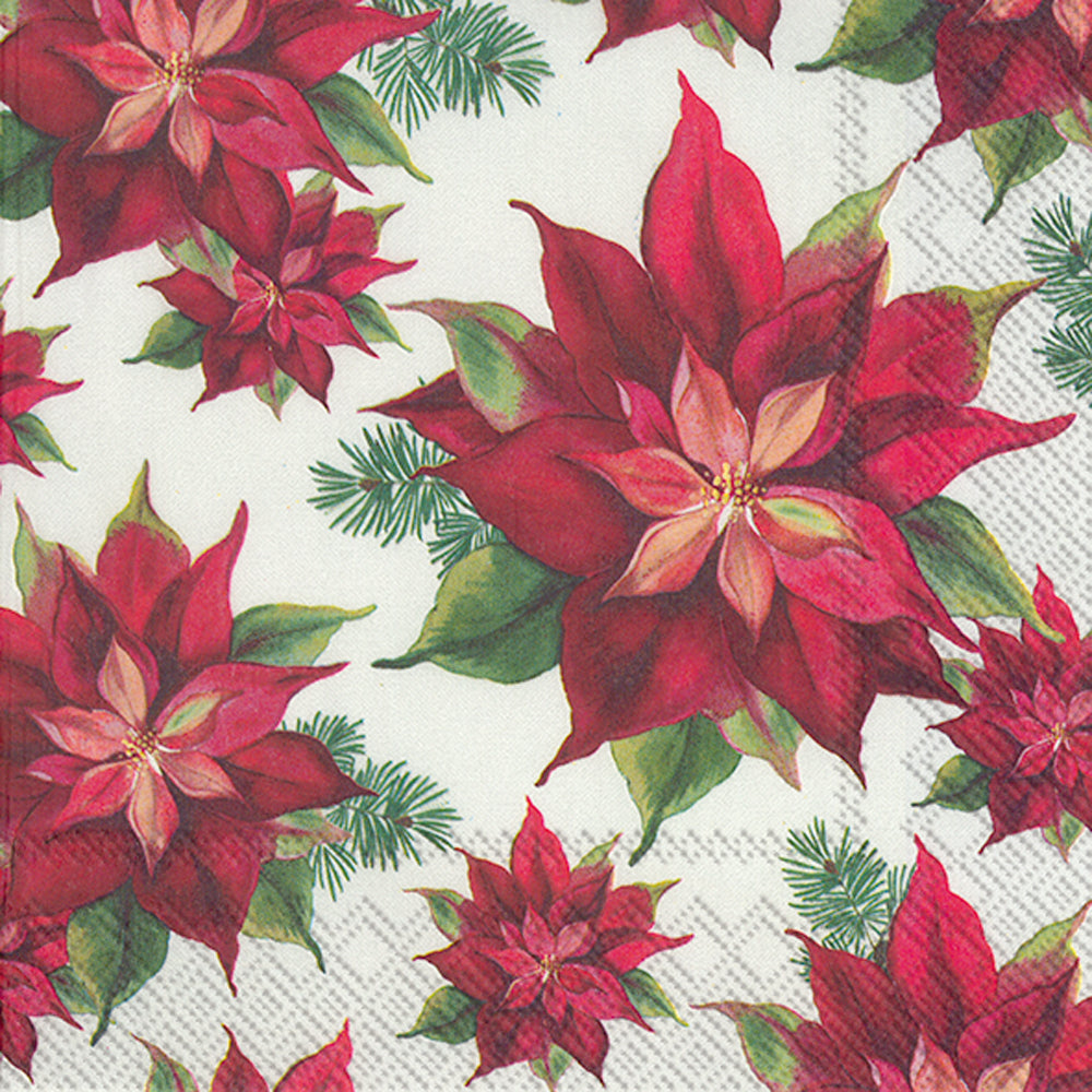 Poinsettia Linen Cocktail Napkin