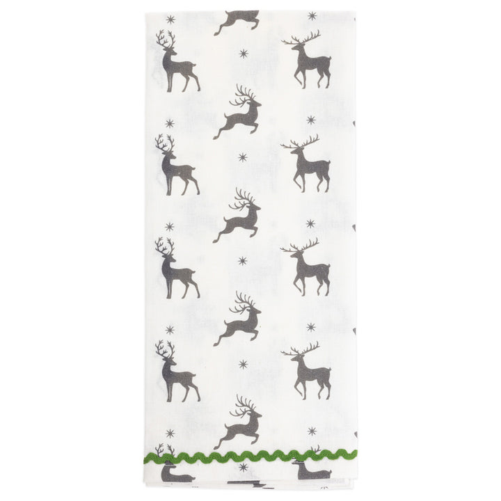 Gray Reindeer and Stripes Tea Towels (Set of 2)