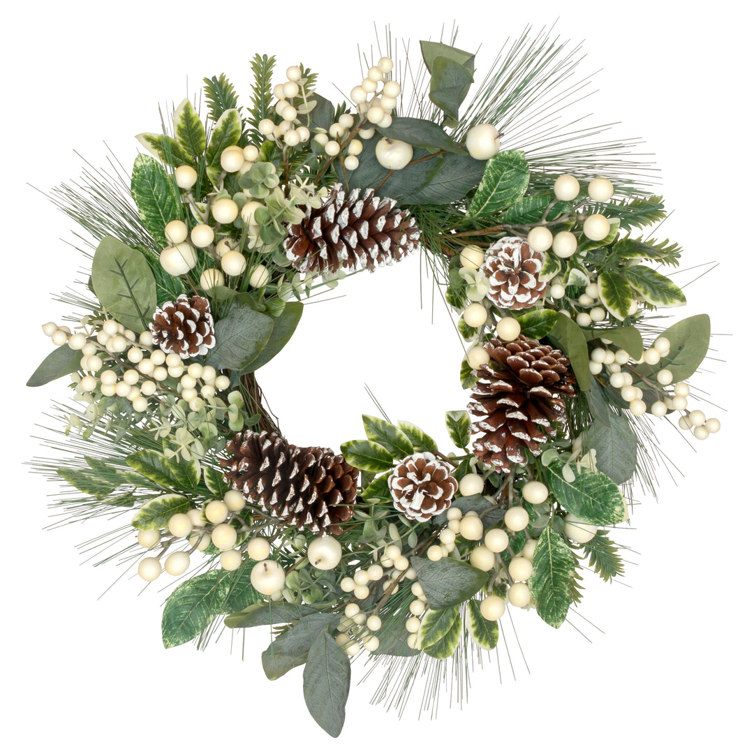 Pinecones and White Berries Wreath