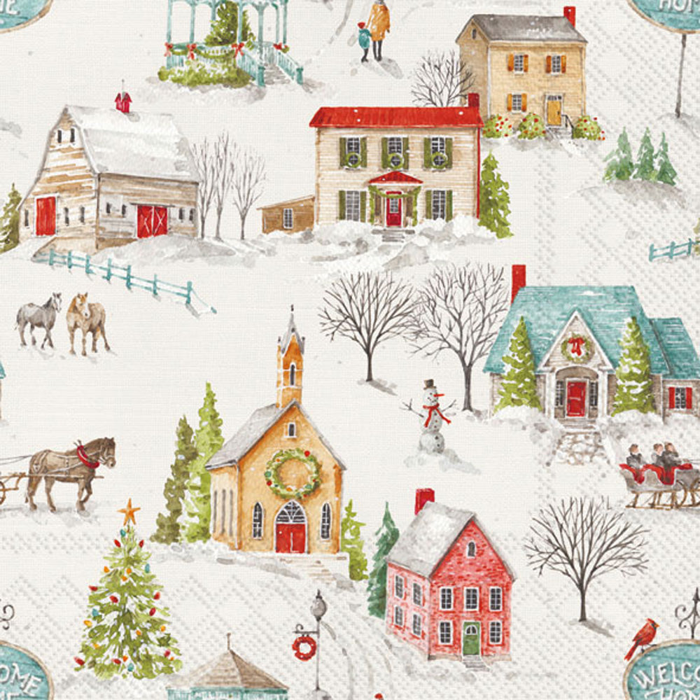 Snowy Village Lunch Napkin Cream