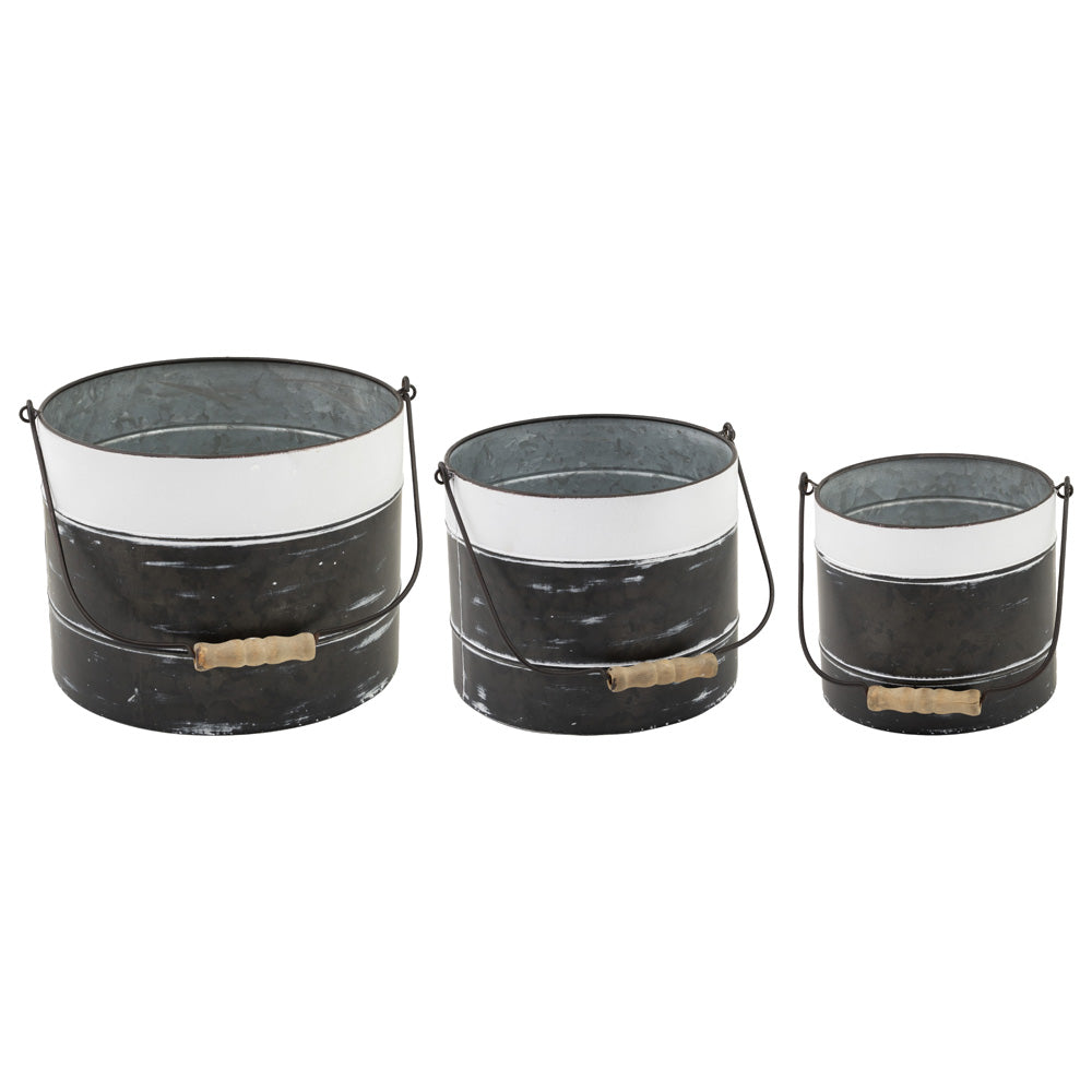 Aged Blk/Wht Buckets (Set of 3)