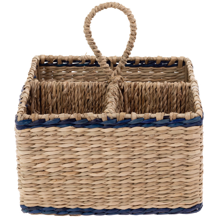 Seagrass and Navy Utensil Caddy