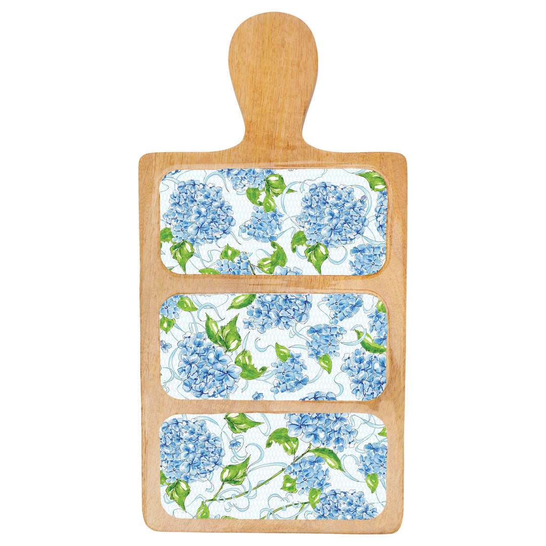 Blue Hydrangea 3 Sectioned Wood Platter
