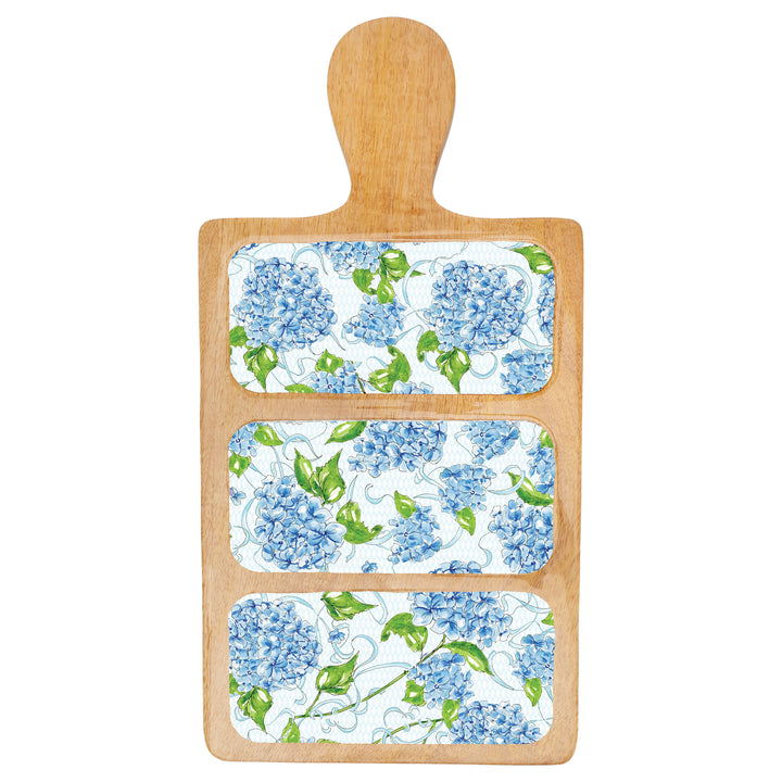 Blue Hydrangea 3 Sectioned Wood Platter