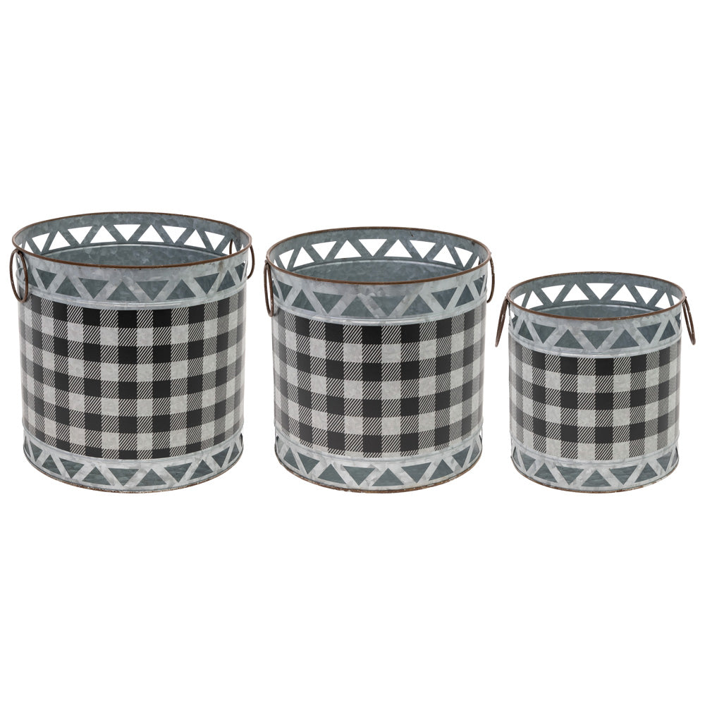 Nesting Black & White Check Garden Tins Set Of 3