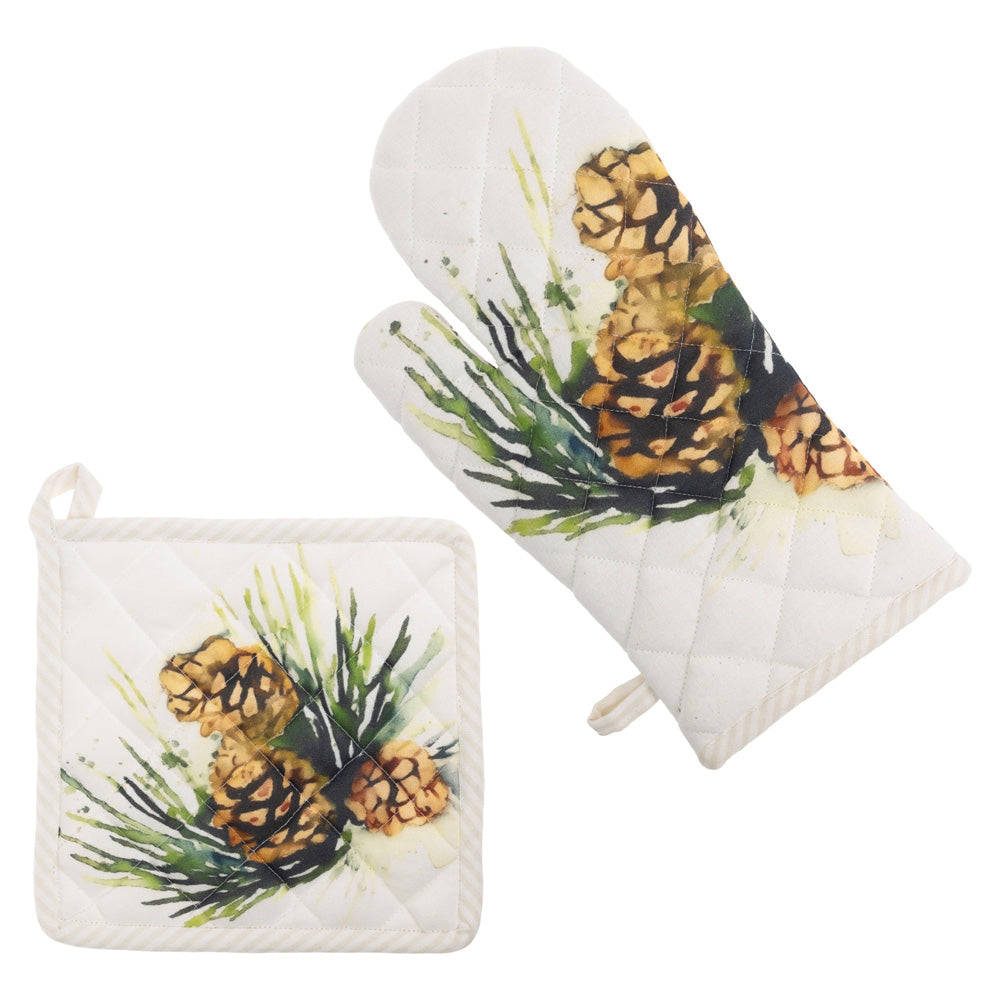 White Spruce Pot Holder and Oven Mitt Set