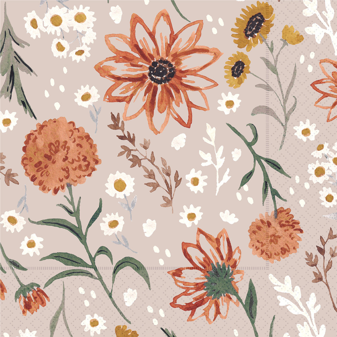 Moody Fall Floral Cocktail Napkin