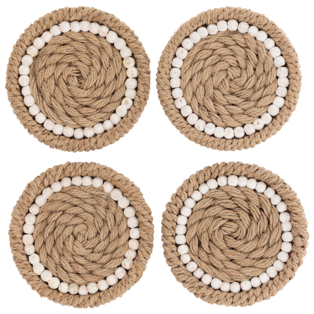 Natural Jute and White Beaded Coaster (Set of 4)