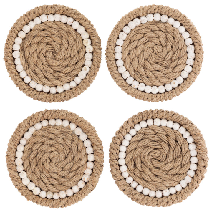 Natural Jute and White Beaded Coaster (Set of 4)