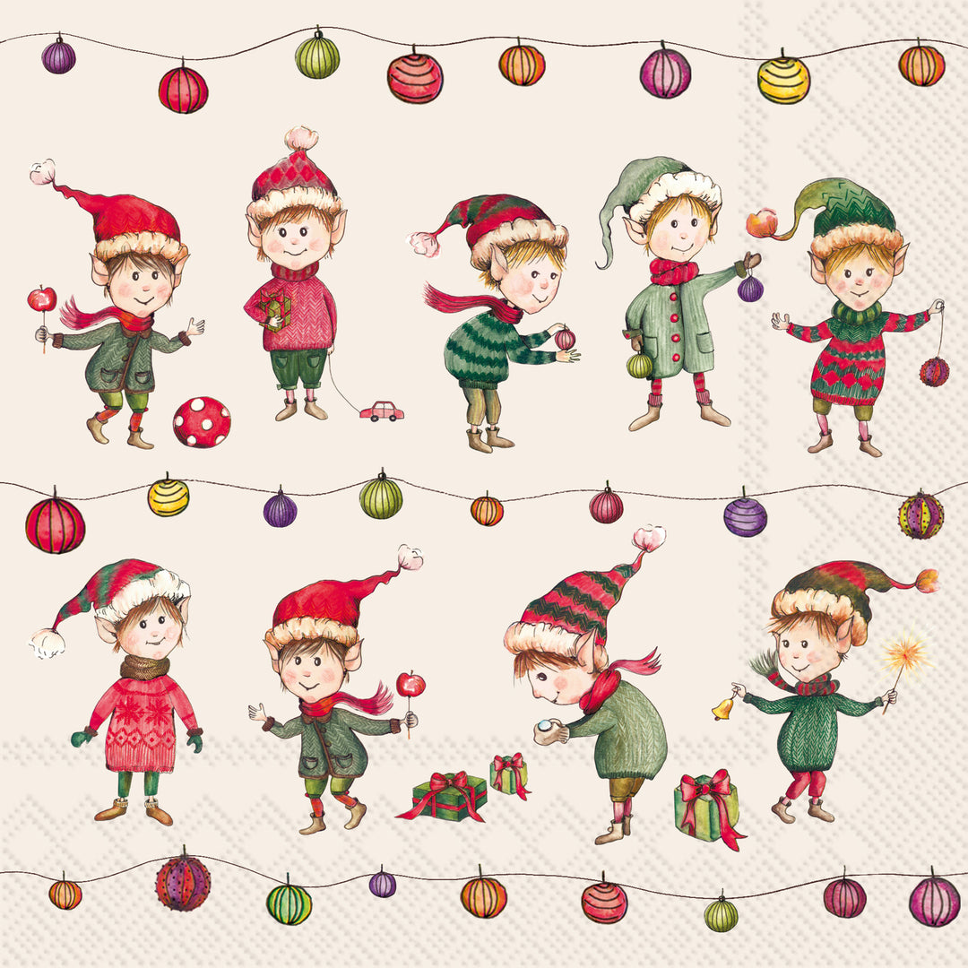 Elves At Work Cream Lunch Napkin