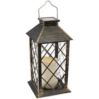 ANTIQUE BRASS DIAMOND LANTERN w LED CANDLE