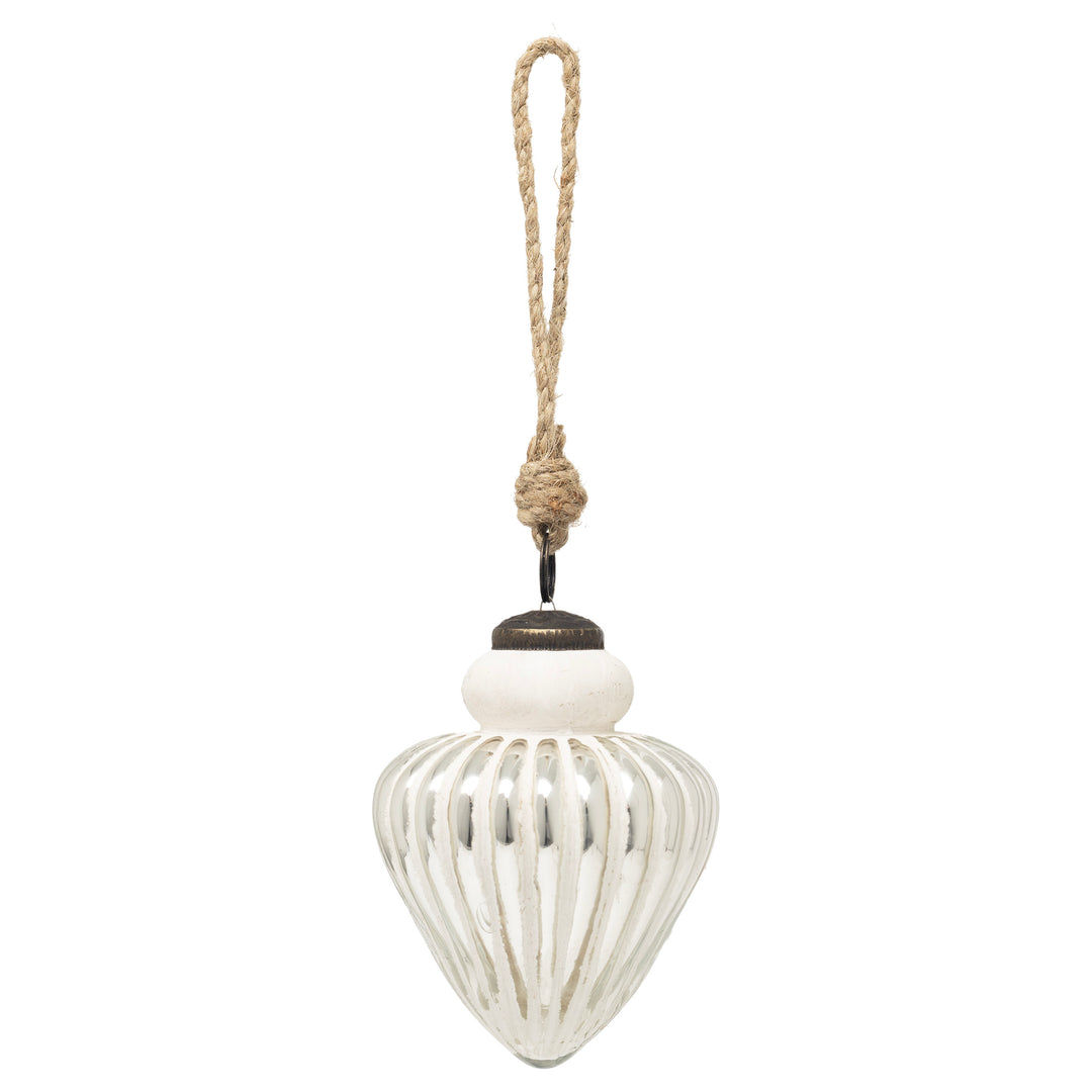 White Ribbed Teardrop Glass Ornament