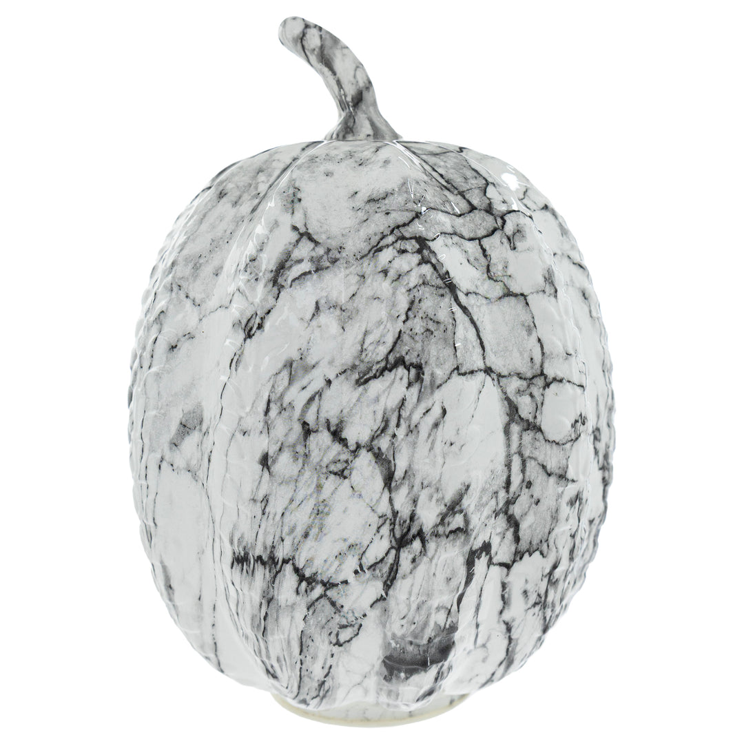 Black &amp; White Marble LED Pumpkin Large