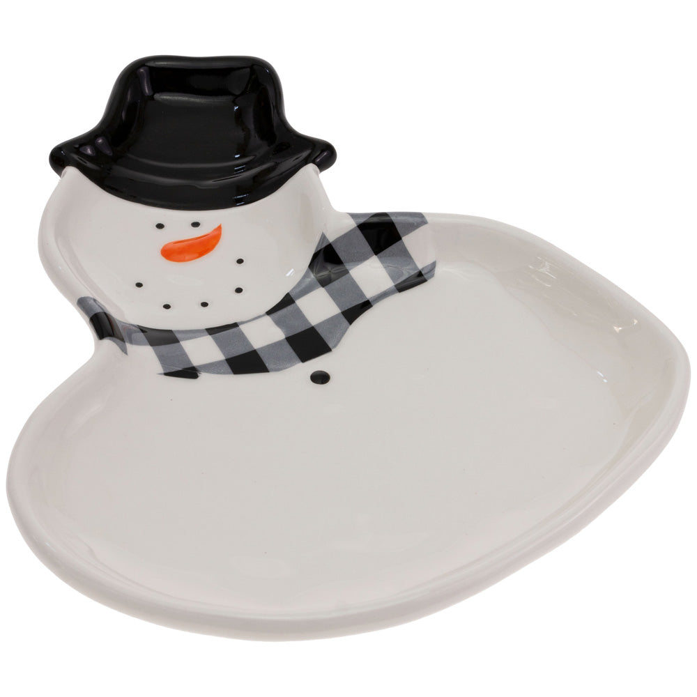 JOYOUS B&W CHECK SNOWMAN PLATE