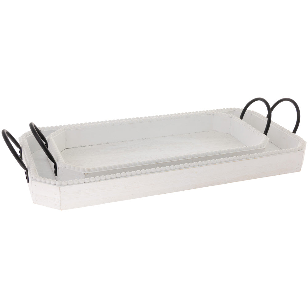 White Trays With Bead Edge (Set of 2)