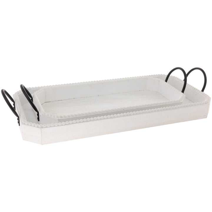 White Trays With Bead Edge (Set of 2)