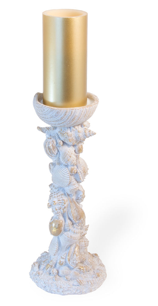 PILLAR CANDLE GOLDEN SHELL HOL