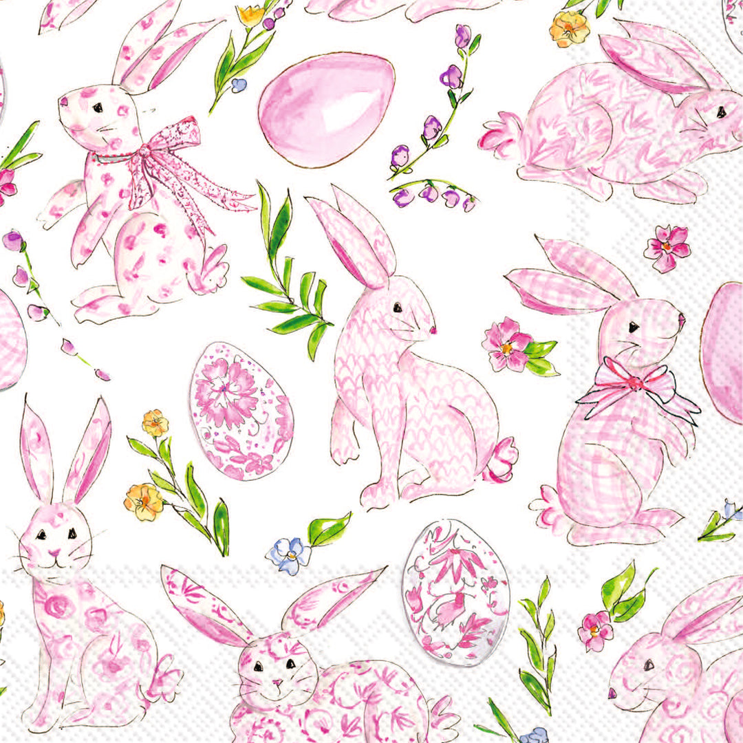 Pink Bunny Floral Cocktail Napkin