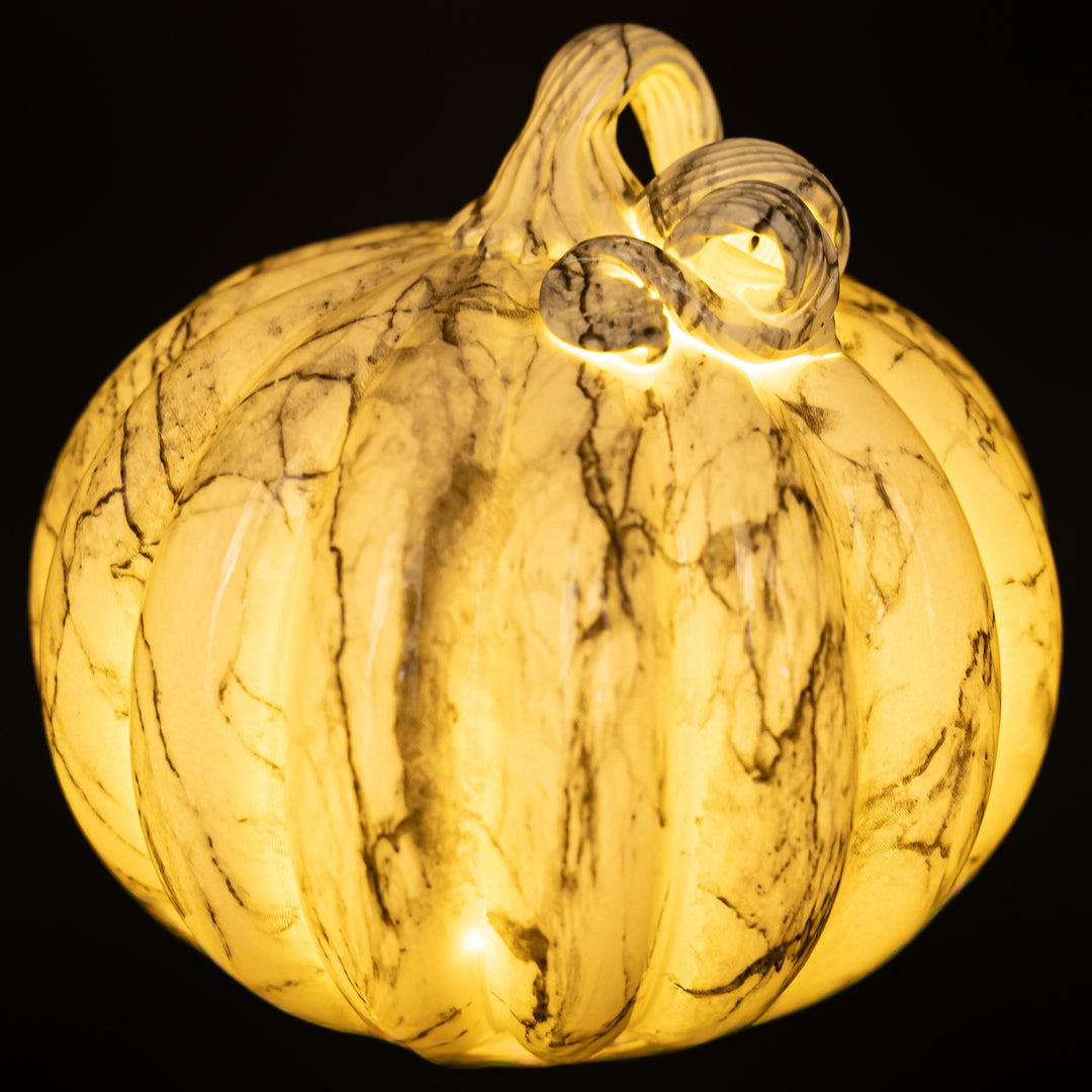 Black &amp; White Marble LED Pumpkin Small