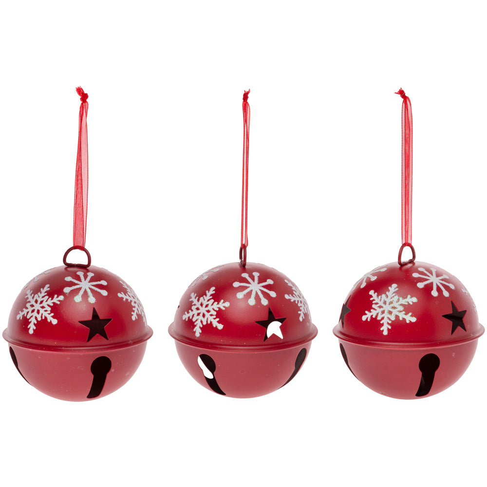 Lg Red & White  Bell Ornament (Set of 3) 3.25 In Bells Decorative Decal