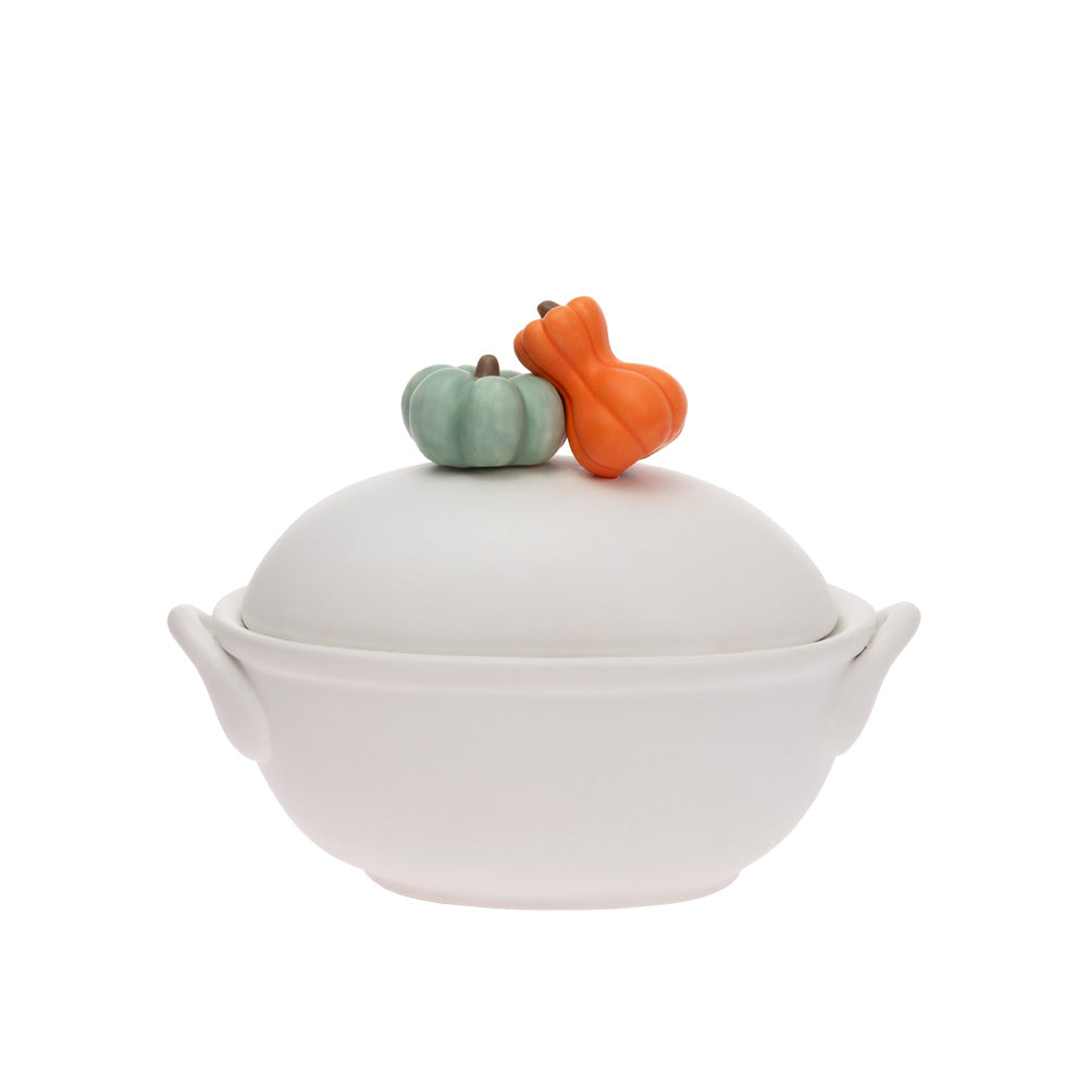 Small White Casserole Dish W Pumpkin Accents