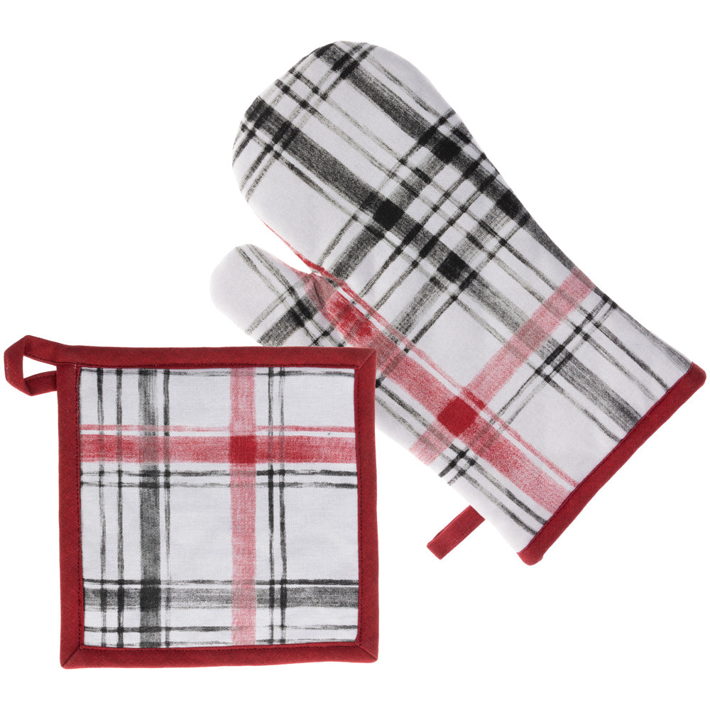 BOSTON PLAID Pot Holder & Oven Mitt Set