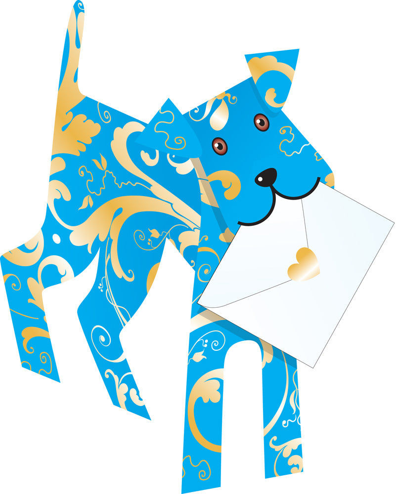 Binky Dog 3D Card Blue &amp; Gold