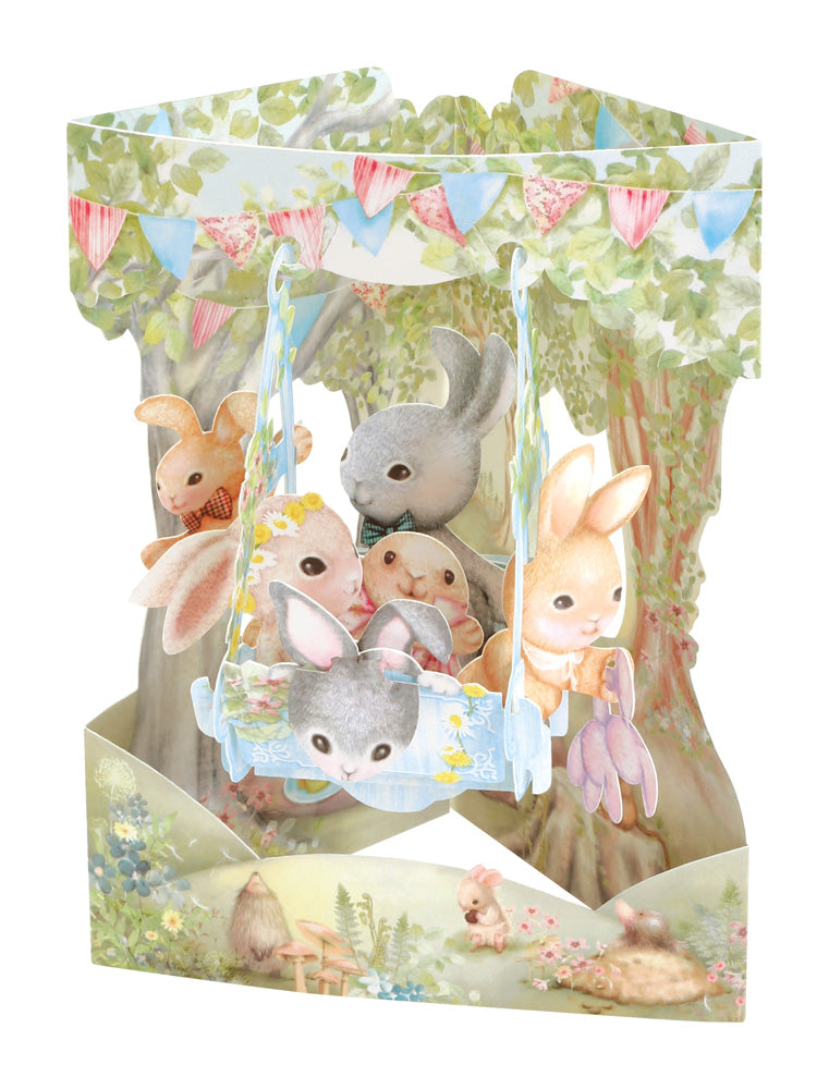 CARD/RABBITS ON A SWING BOAT