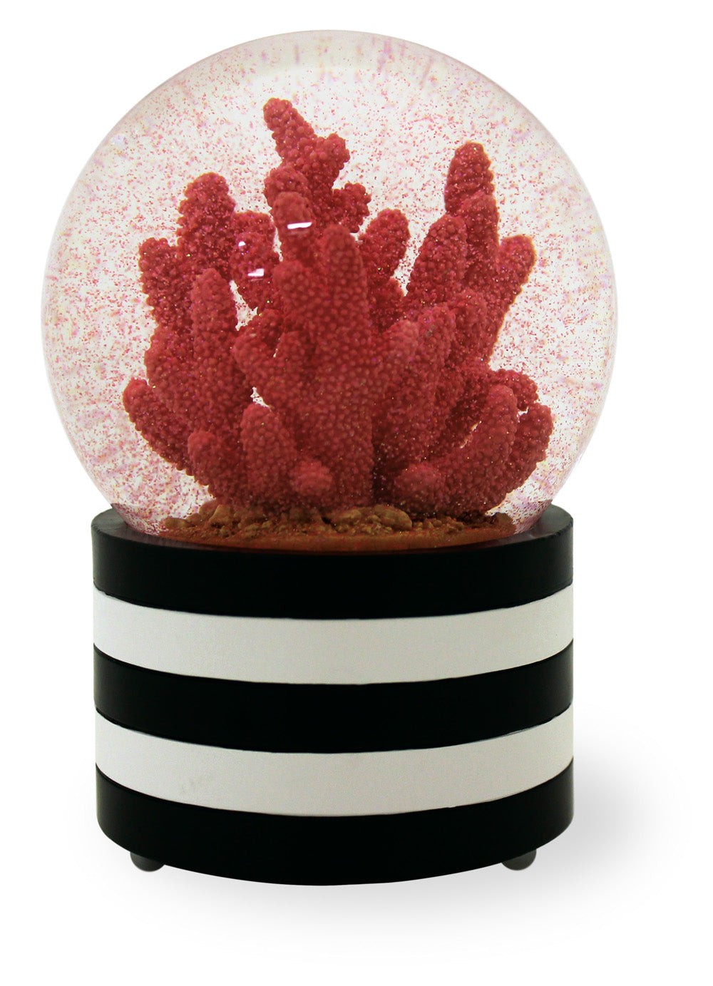 CARIBBEAN CORAL SNOWGLOBE BLACK & WHITE STRIPED BASE