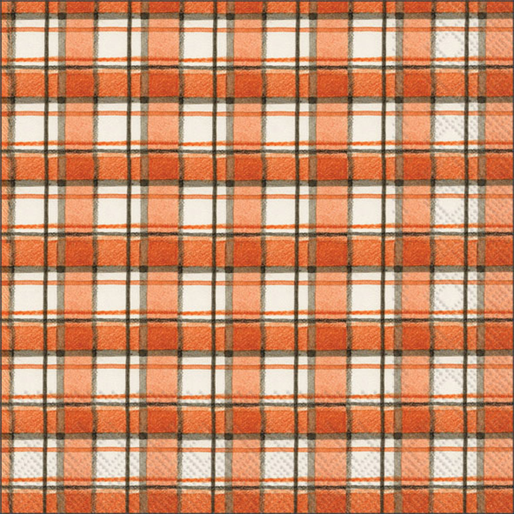 Orange And Gray Plaid Lunch Napkin