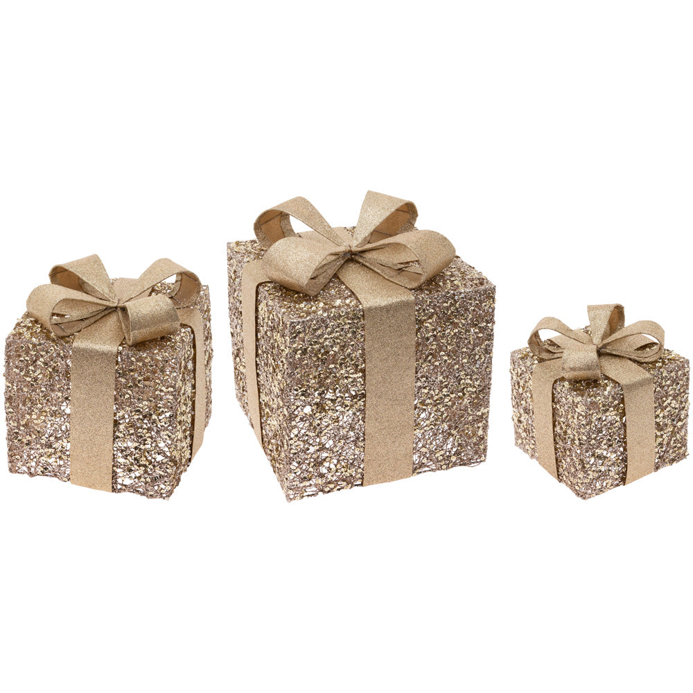 GOLD GLITTER PRESENT SET S/3