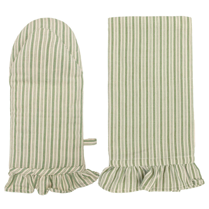 Green Stripe Oven Mitt &amp; Tea Towel