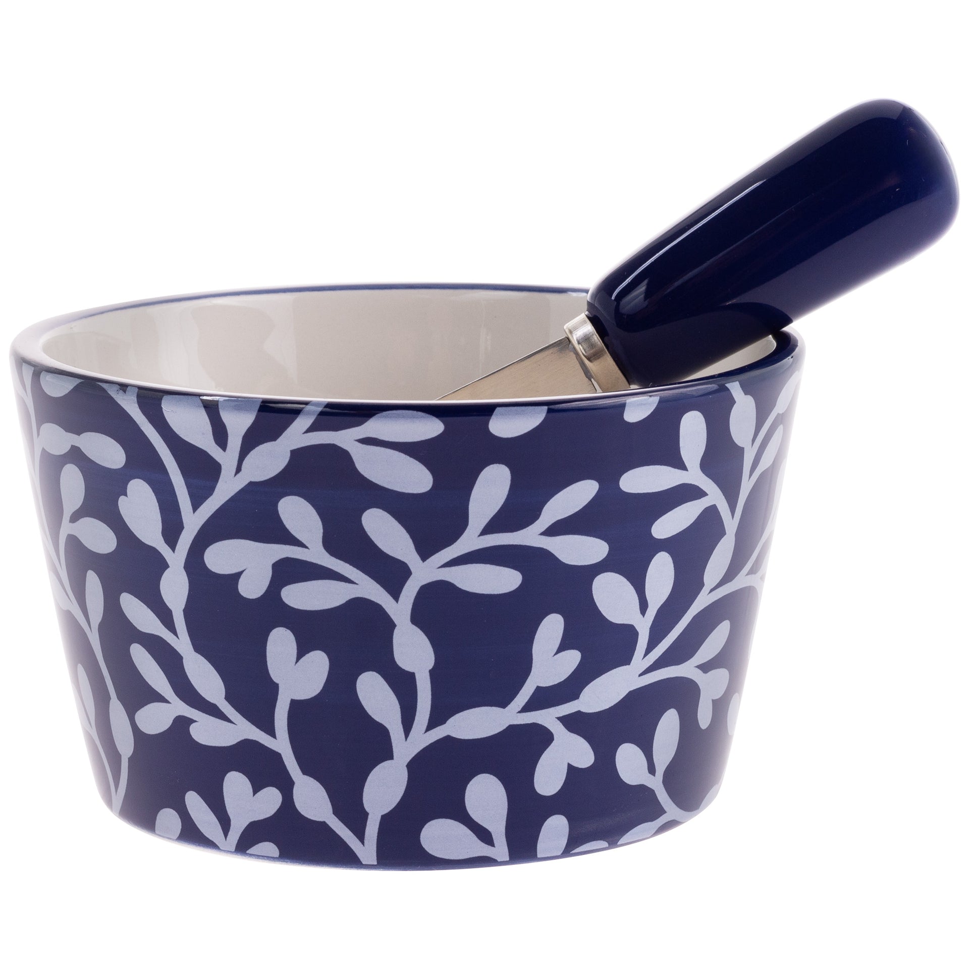 NAVY SEAWEED GARLAND BOWL & SPREADER