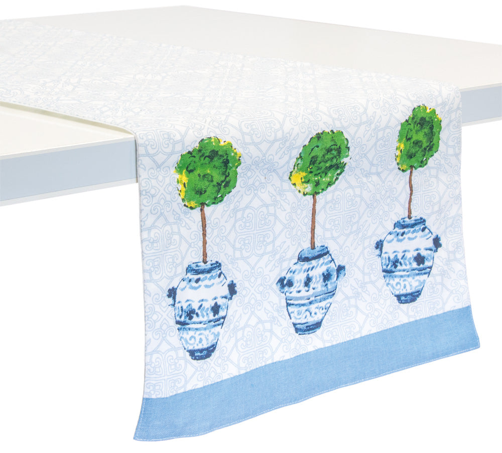 TABLERUNNER BLUE TOPIARY