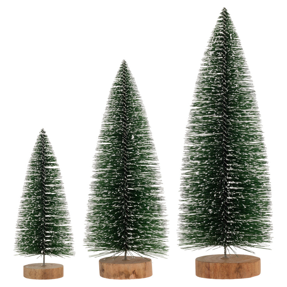 Green White Tipped Bottle Brush Trees (Set of 3)