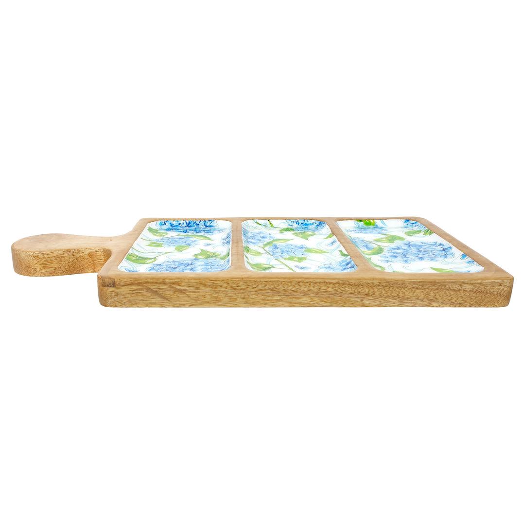 Blue Hydrangea 3 Sectioned Wood Platter