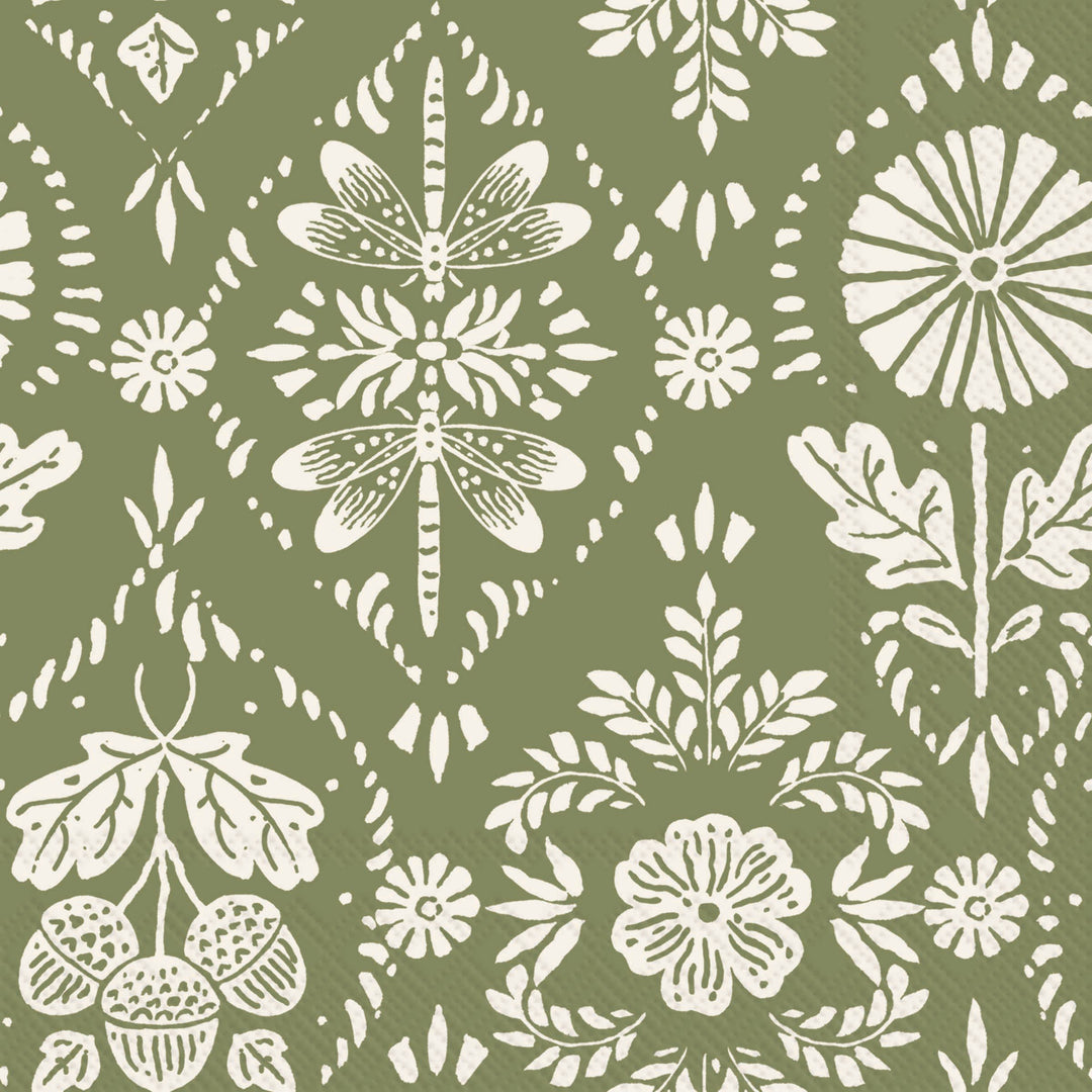 Floral Ornament Green Lunch Napkin