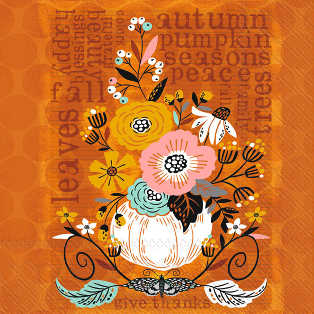 Autumn Leaves Floral Cocktail Napkin