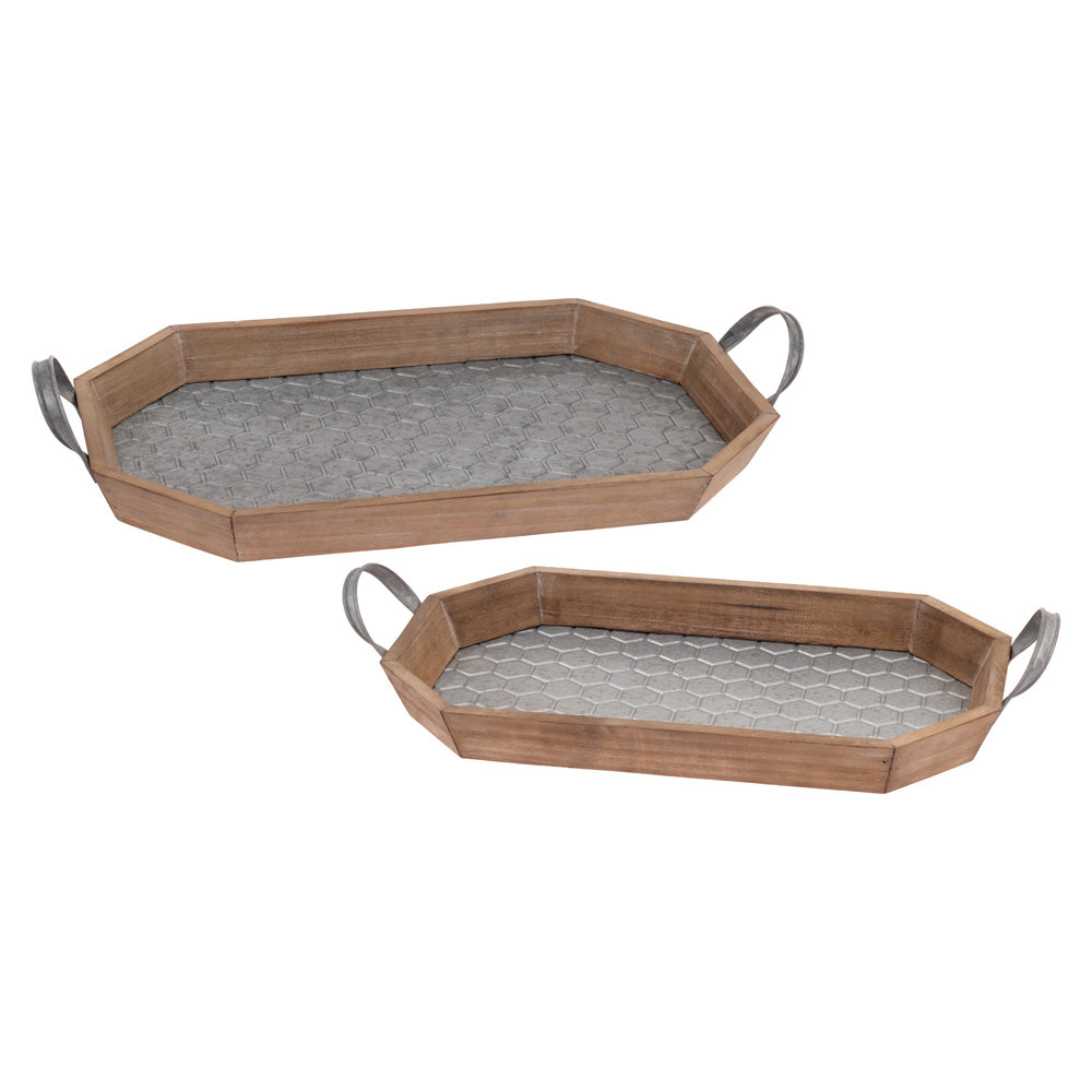 Wood and Metal Honeycomb Trays (Set of 2)