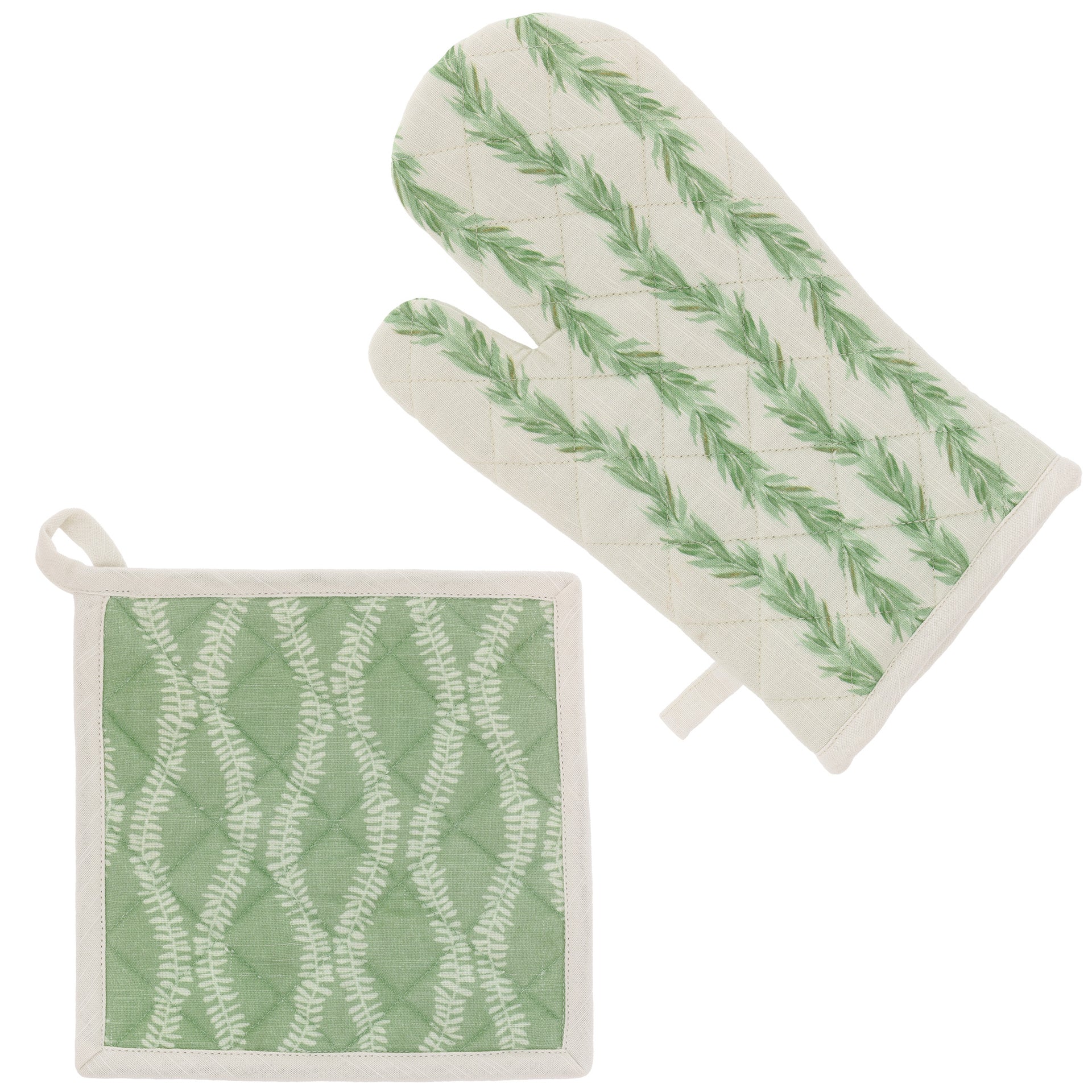 Leaf And Stem Oven Mitt / Pot Holder Set