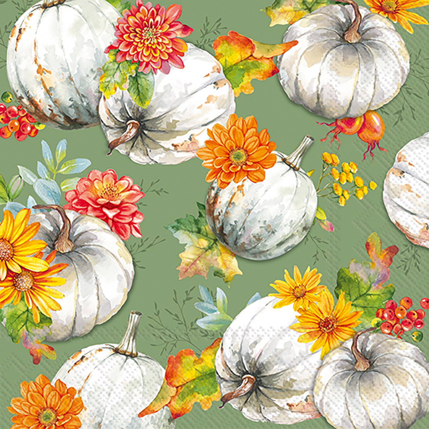 Cucurbita and Flowers Lunch Napkin green