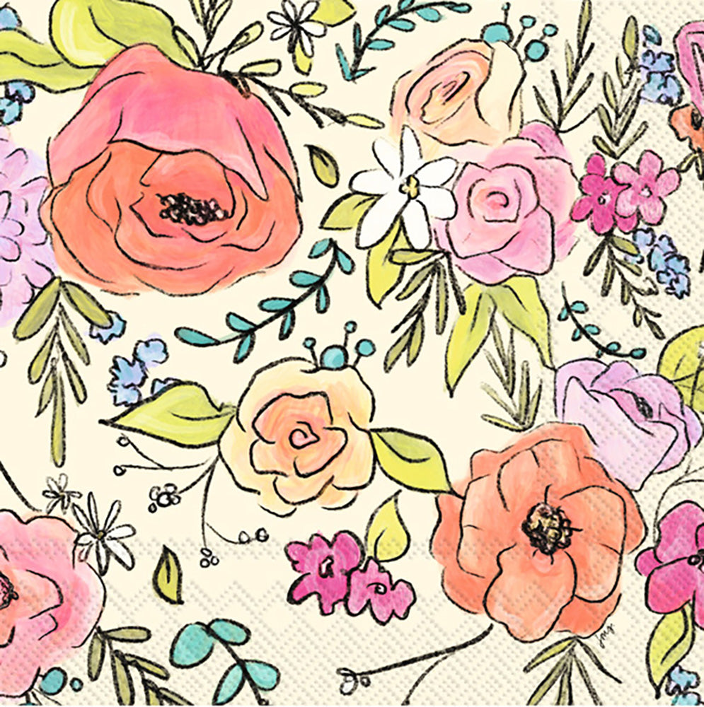 Flower Party Cocktail Napkin Cream